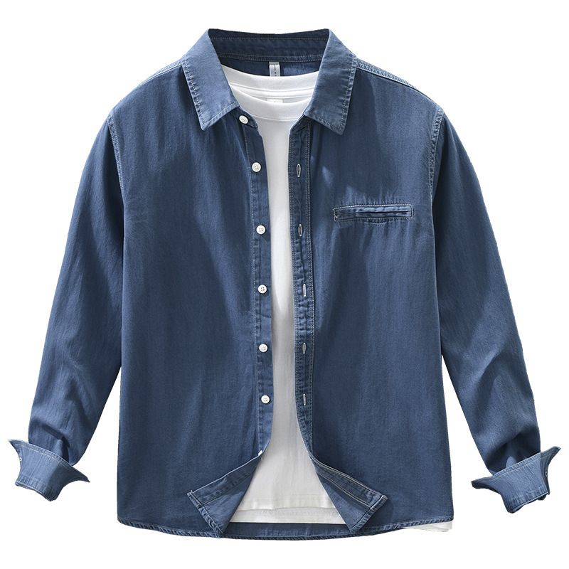 Camicia a maniche lunghe in denim retrò da uomo, alla moda e versatile, top ampio e casual._voghion.com