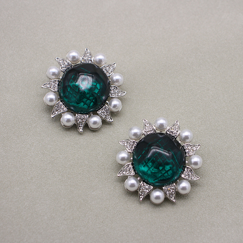 Damen-Schmuck, Sonnenblume, Sonnenblume, Ohrclip, Vintage, Retro, Brosche, gebrauchtes Set, Perlgrün, Gelee glasiert_voghion.com