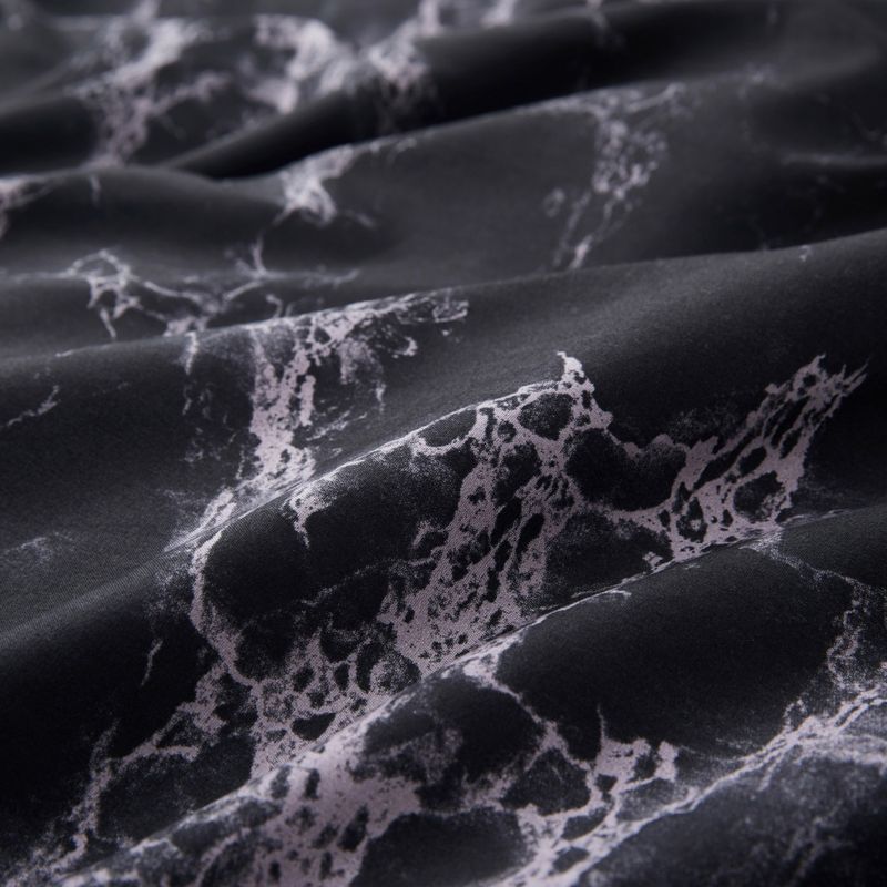 Sábana ajustable de mármol blanco y negro - Funda de poliéster con impresión 3D (tamaño Queen/King, bolsillo profundo, resistente a las arrugas, estilo hotel de lujo)_voghion.com