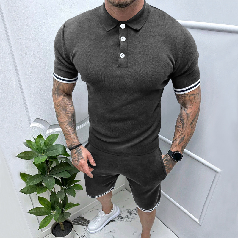 Herrenbekleidung Sommer Herren Kurzarm Shorts Zweiteiliger Revers T-Shirt Anzug Herren_voghion.com