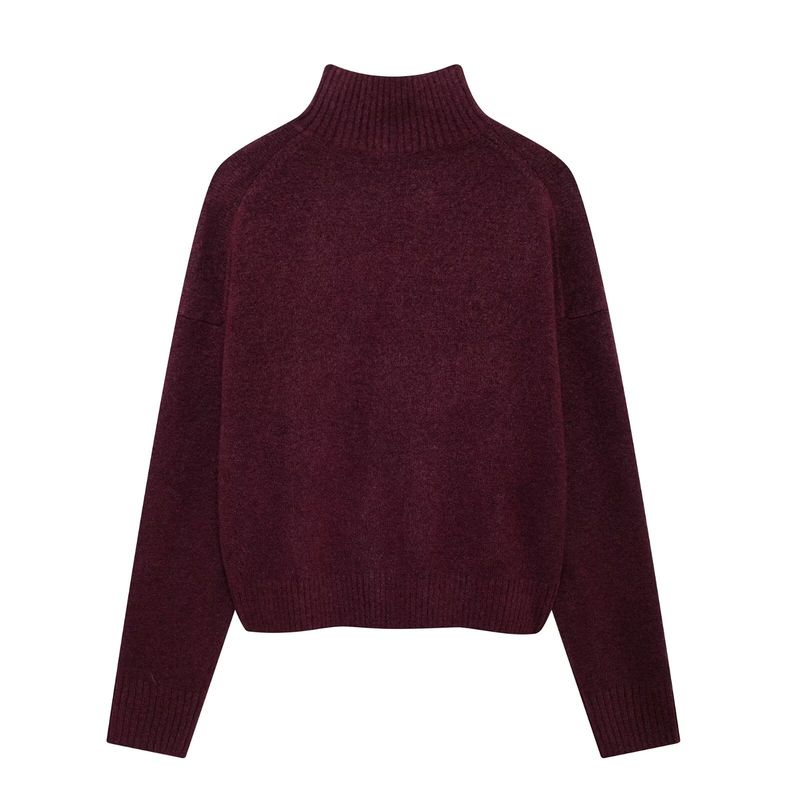 Maglione lavorato a maglia morbido di base a maniche lunghe con collo alto e moda autunnale da donna INS_voghion.com