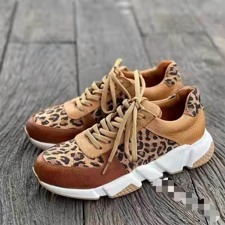 Außenhandel Große Damenschuhe mit Leopardenmuster und Schnürung 2024 Neue dicke Sohlen, runde Zehenpartie, niedriges Oberteil, Leopardenmuster, Sport- und Freizeitschuhe für Damen_voghion.com