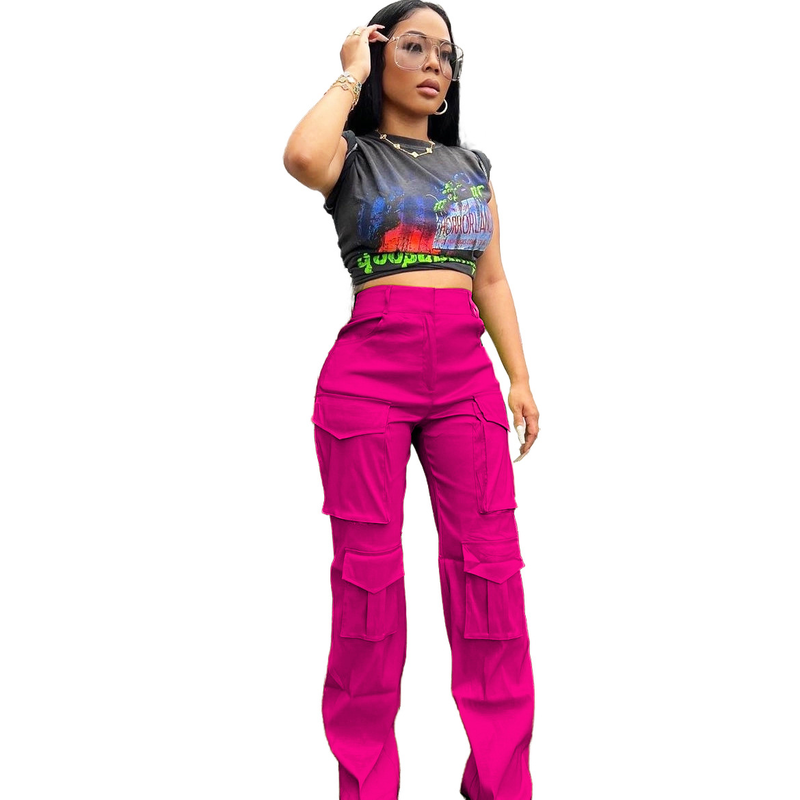 Tuta multitasche da donna casual alla moda in tinta unita_voghion.com