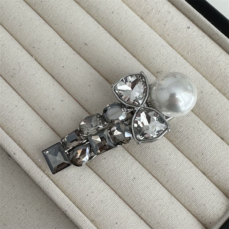 Forcina per capelli da donna in stile coreano, con fiocco in strass leggero di alta qualità, a forma di becco d'anatra, con frangia retrò e semplice clip laterale_voghion.com