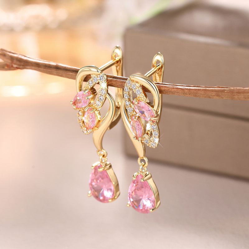 Boucles d'oreilles Cao Shitemu en forme de goutte d'eau rose avec pierre de naissance, de luxe, légères et de haute qualité, design_voghion.com