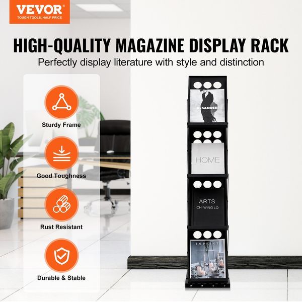 Foldable Magazine Display Rack, 4-Tier Brochure Literature Display Stand, Portable Catalog Brochure Holder Stand With Carrying Bag For Office Trade_voghion.com