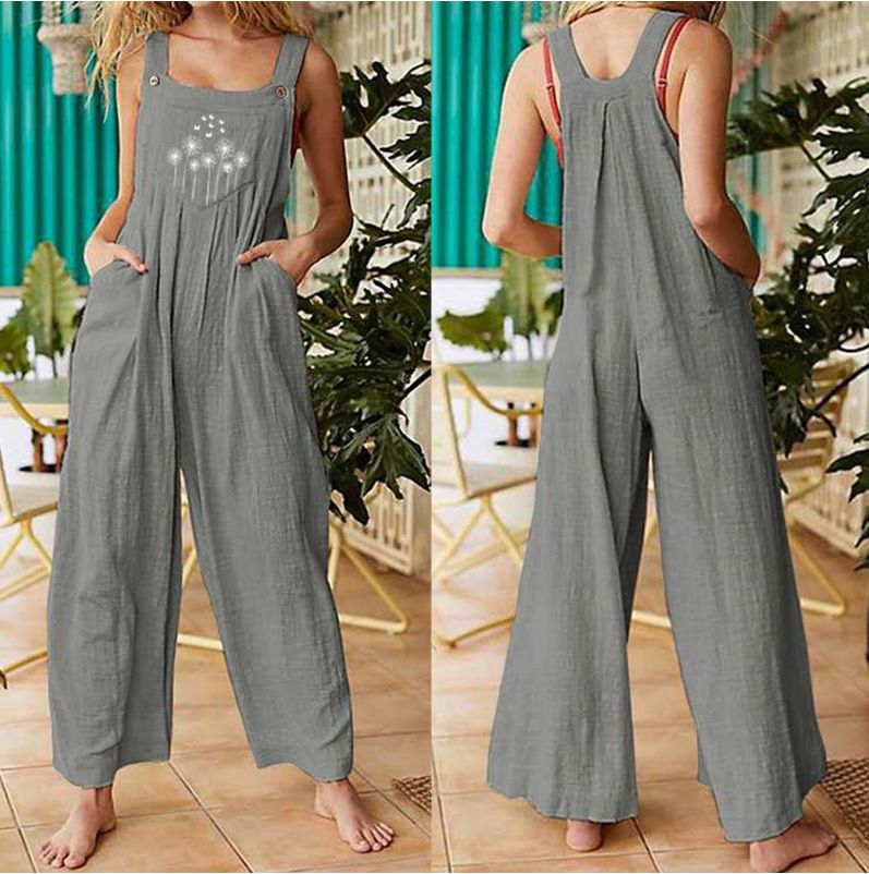 Dameklær Vår Damemote Etnisk stil Lappemønstret trykk Knapper Jumpsuit Overalls Bukser_voghion.com