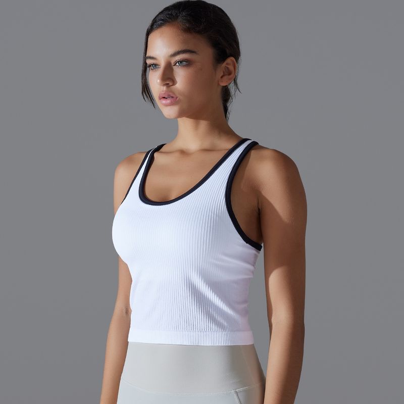 Gilet lungo a forma di I, aderente, in filo di colore unito, ad alta elasticità, sportivo, da corsa, fitness, yoga, da donna_voghion.com