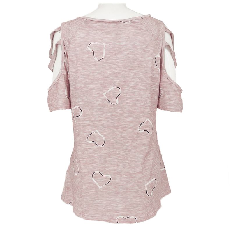 Maglietta casual ampia e stampata a maniche corte con scollo a V e cerniera da donna_voghion.com