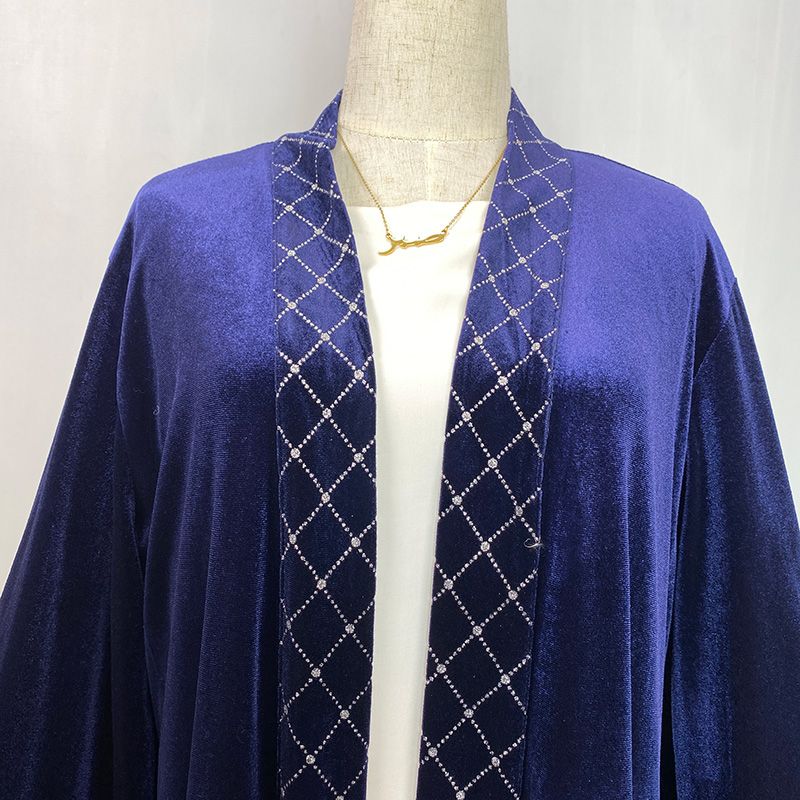 Latest Muslim Fashion Modest Abaya Loose Sleeves Front Open Cardigan Sequins Mesh Velvet Warm Coat Abayas For Muslim Women Eid_voghion.com