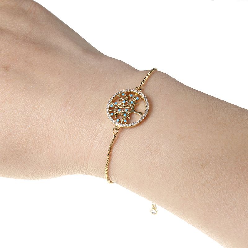 Hot Jewelry Bracelet Luxury Micro-inlaid Zircon Crystal Double Buckle Life Tree Handmade Bracelet_voghion.com