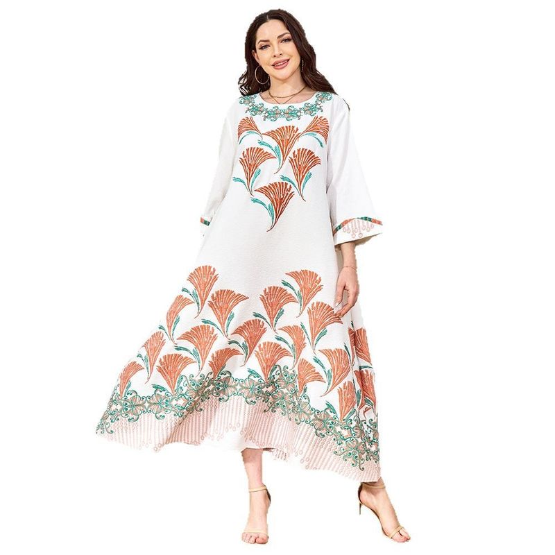 Moslim geborduurde elegante jurk Dubai Turkije mode abaya damesjurk_voghion.com