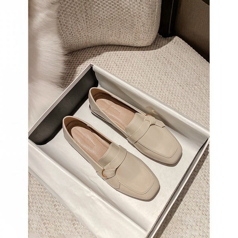 Cowhide Version 2025 Autumn Winter New Slip-On Small Leather Square Toe Commuter Flat Shoes Chunky Heel Loafers_voghion.com