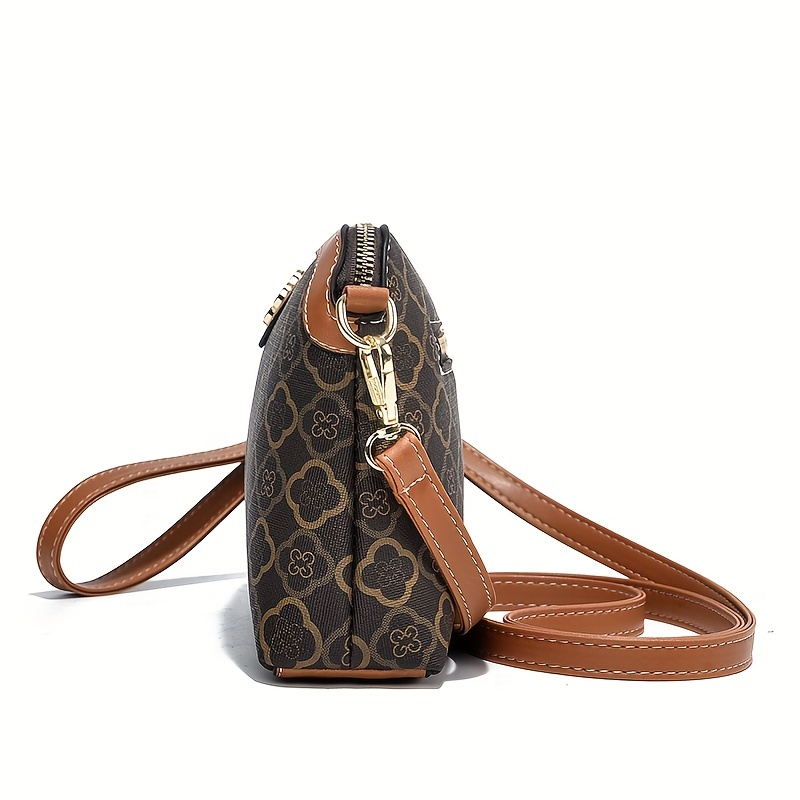 Vintage geometriskt tryck Crossbody-väska, Retro PU-läderväska, Casual axelväska för kvinnor och handväska_voghion.com
