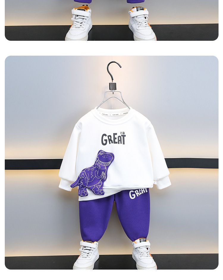 Kinderkleding truien pakken stijlvolle driedimensionale dinosaurus lente- en herfstpakken modieuze tweedelige pakken knappe kinderkleding_voghion.com
