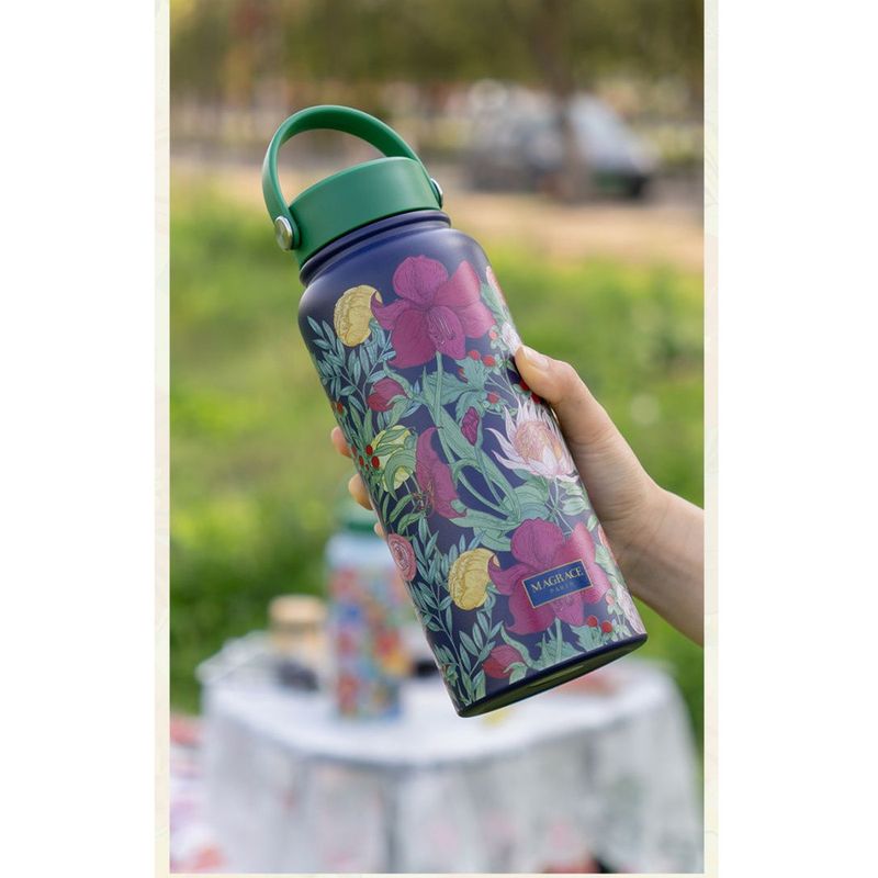 Tazza termica in acciaio inossidabile colorato MAGRACE Flower Shadow francese da 1000 ml, grande capacità, con supporto portatile per il tè_voghion.com