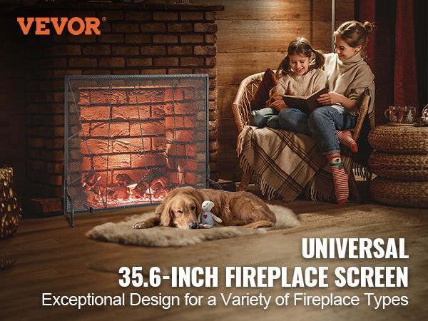 VEVOR Fireplace Screen Single Panel, Sturdy Iron Mesh Fireplace Screen, 35.6"(L) X28.4"(H) Spark Guard Cover, Simple Installation, Free Standing Fire Fence Grate For Living Room Home Decor Modern_voghion.com
