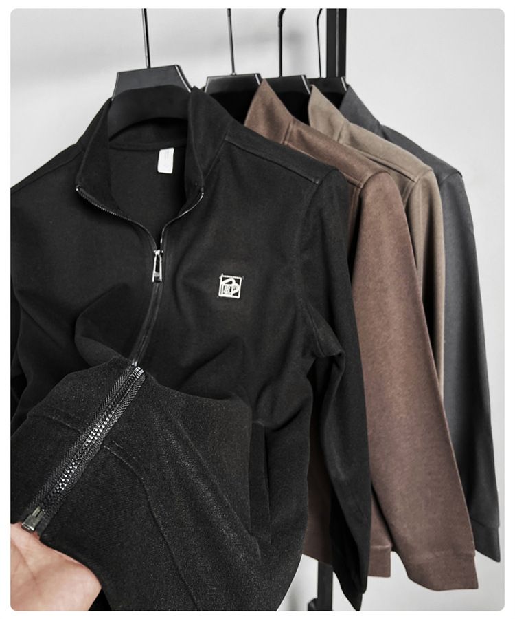 Premium Langarm-Sweatshirt mit Reißverschluss für Herren – Herbstlicher Polyesterpullover mit minimalistischem Buchstabendruck, verdickte Freizeitjacke_voghion.com