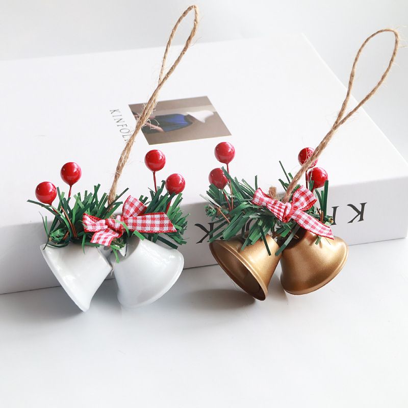 Decorazione quotidiana Doppio corno Vetrina Albero di Natale Fatto a mano Accessori fai da te Ciondolo a campana in metallo_voghion.com