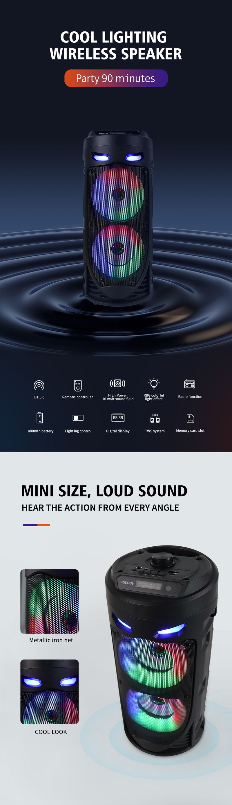 ZQS4239 Altoparlante Bluetooth wireless multifunzionale Square Dance Subwoofer per esterni Audio personalizzazione di fabbrica_voghion.com
