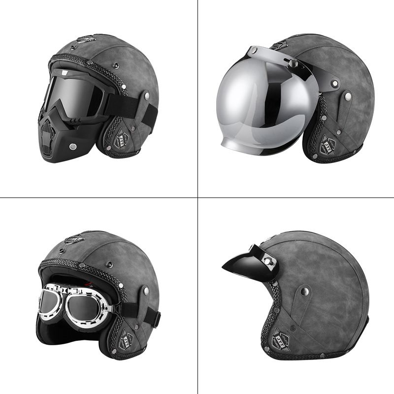 Personalisierter Elektrofahrzeughelm Halbhelm Handgemachter Helm 3/4 Lederhelm Halbhelm_voghion.com