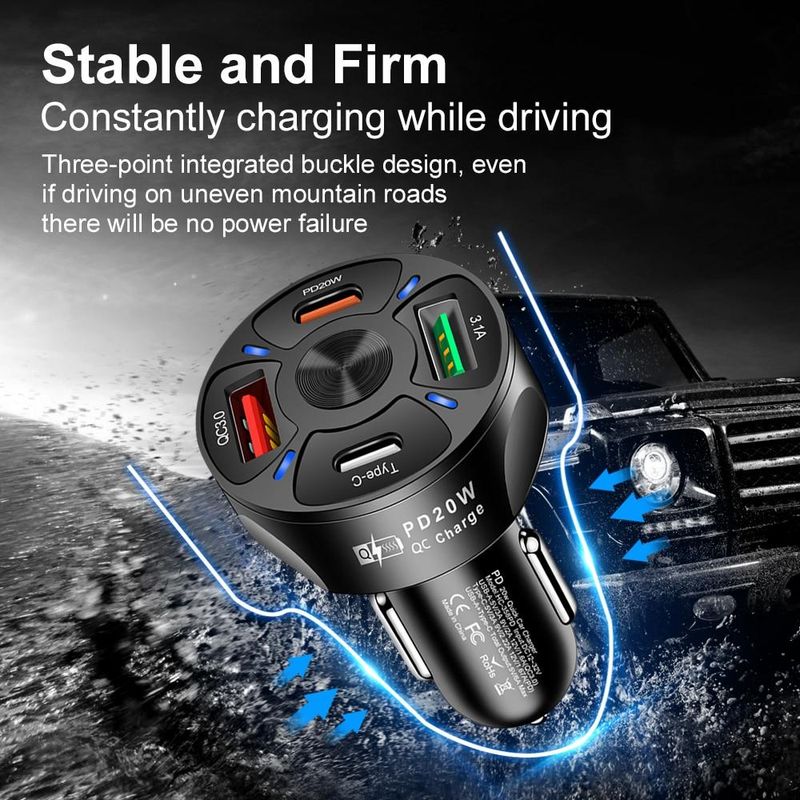 Apvalus dvigubas USB C tipo automobilinis įkroviklis greitam įkrovimui, USB C tipo greitasis įkroviklis PD QC3.0, skirtas „iPhone“, „Samsung“, „Xiaomi“ automobilinio telefono įkroviklio adapteriui HMM_voghion.com