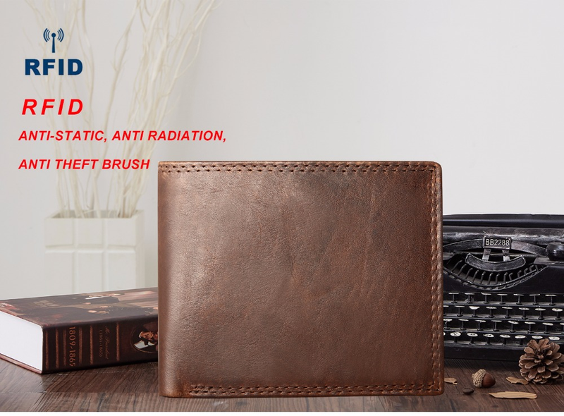 GENODERN Cow Leather Men Wallets with Coin Pocket Vintage Male Purse RFID Blocking Genuine Leather Men Wallet with Card_voghion.com