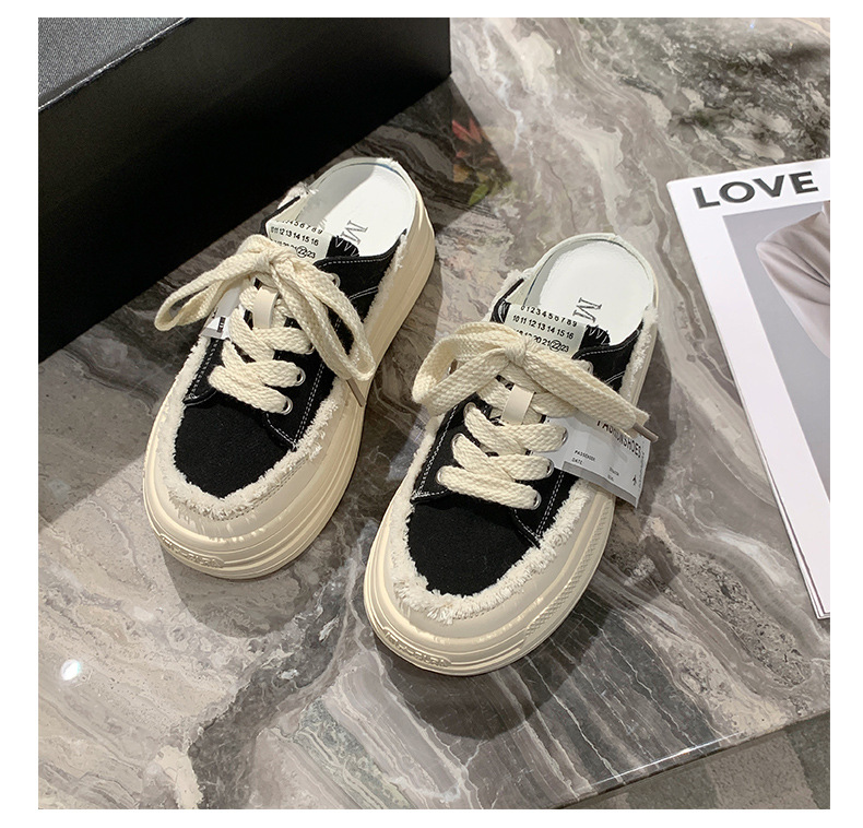 Baotou Semi-trail Canvas Shoes Women 2023 New Summer Net Red Slip-on Lazy shoes thick-soled heightened beggar shoes_voghion.com