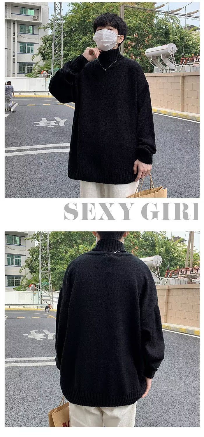 Men's Clothing Turtleneck Sweater Men's Spring and Autumn Large Size Style Solid Color Retro Loose Knitted Sweater Jacket Wool_voghion.com