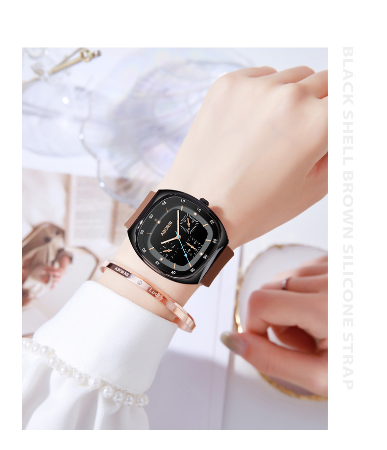 Alponi orologio quadrato alla moda con cinturino in silicone, orologio al quarzo a tre lancette, popolare orologio da donna impermeabile trasmesso in diretta_voghion.com