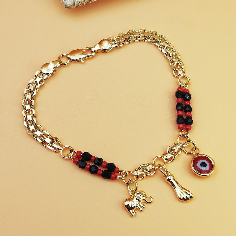 Braccialetto in stile bohémien con perline rosse e nere, con occhio malvagio, placcato in rame con oro 14 carati_voghion.com