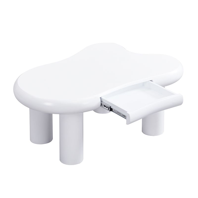 Table basse en MDF blanc en forme de nuage avec éclairage LED 16 couleurs et tiroir – Table de salon moderne avec rangement_voghion.com