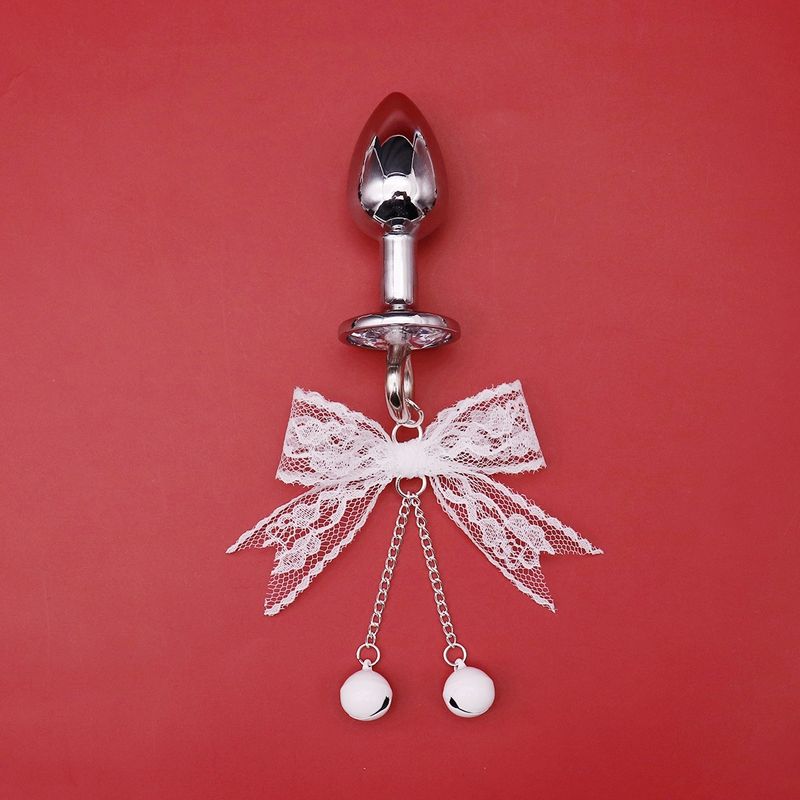 White Lace Bow Bell Anal Plug Erotic SM Flirting Stimulating Nipple Clamps Vaginal Clips_voghion.com