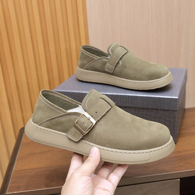 2025 New Men's Sole Genuine Leather Loafers Korean Style Breathable Trendy Slip-On Soft Panel Shoes For Men_voghion.com