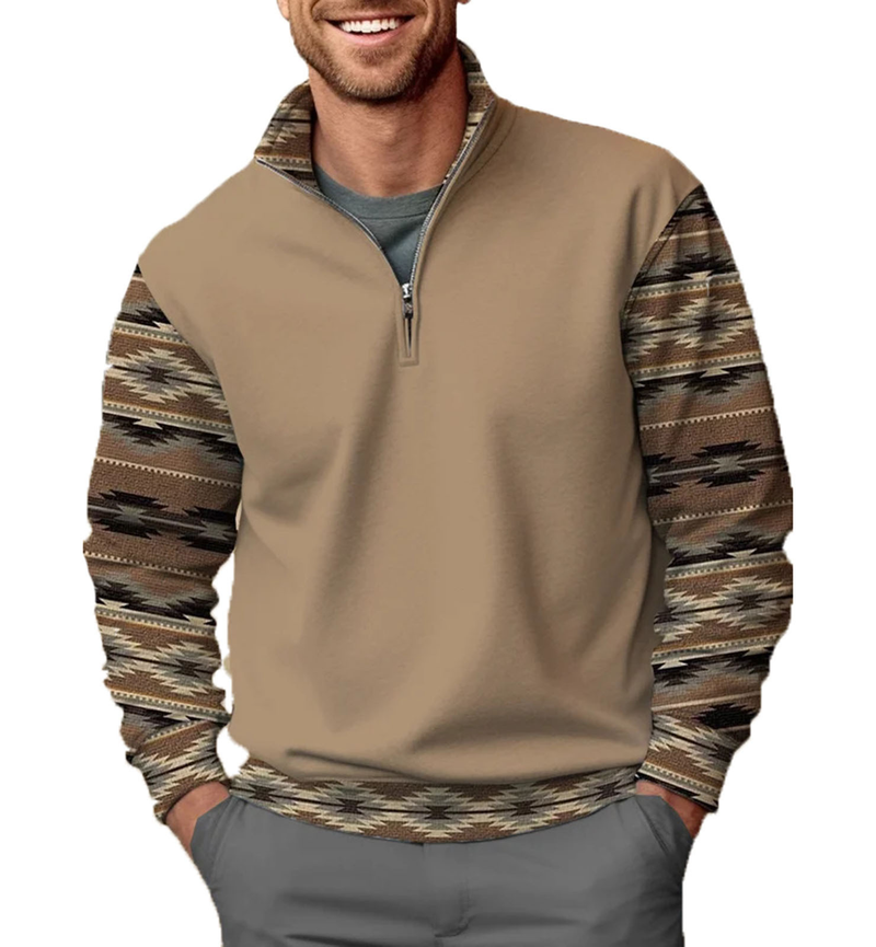 Felpa con mezza zip da uomo Felpa con mezza zip stampata in 3D in stile etnico Felpa da uomo_voghion.com