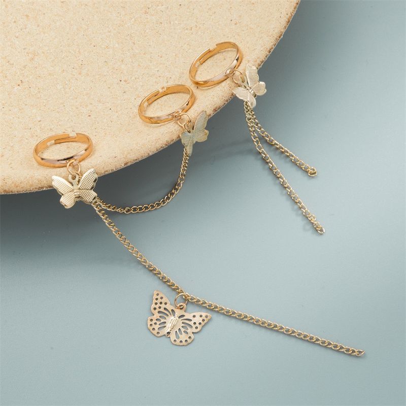 Anello combinato con catena a farfalla, regolabile e aperto, versatile, per donna_voghion.com