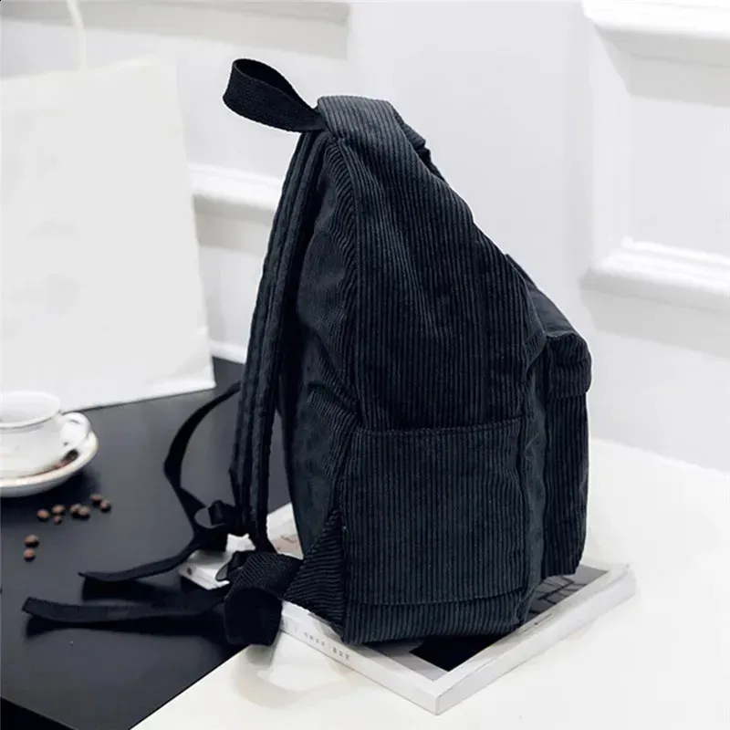 Zaino alla moda da donna in velluto a coste, tinta unita, per la scuola, per giovani, da viaggio, borsa a tracolla 250408l_voghion.com