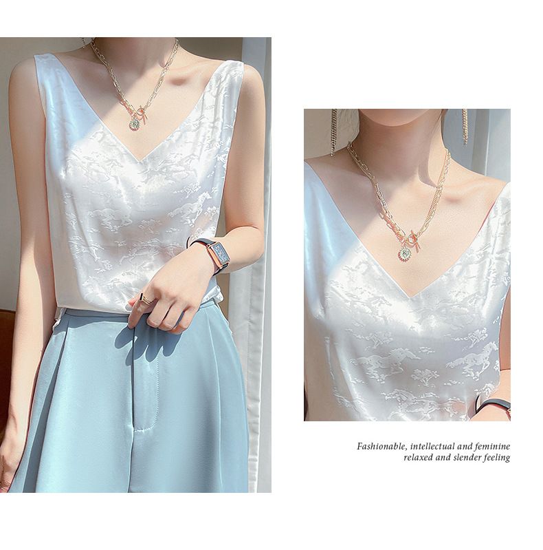Summer Camisole Women's Interior, High-end Vest, Acetate Top, Base Suit, Jacquard Top_voghion.com