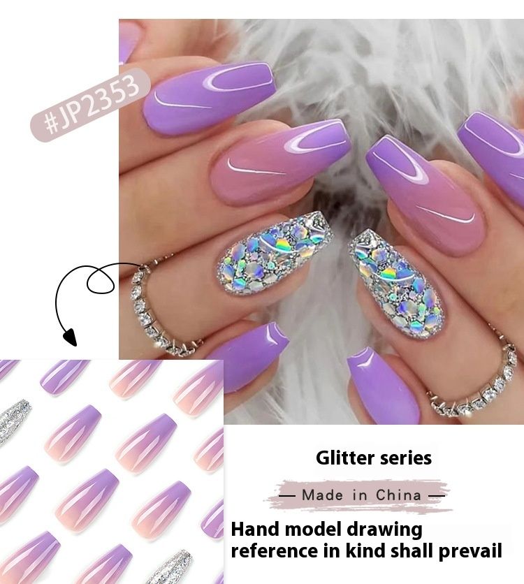 Tragbare Nagelaufkleber mit lila, silbernen Pailletten mit Farbverlauf, veredelt mit tragbaren Nagelpflastern_voghion.com