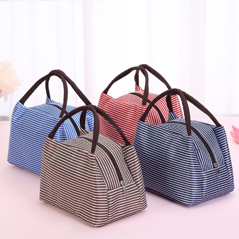 Modern och minimalistisk randig bentopåse, isolerad väska i oxfordtyg, vattentät stor picknickväska, randig lunchväska_voghion.com
