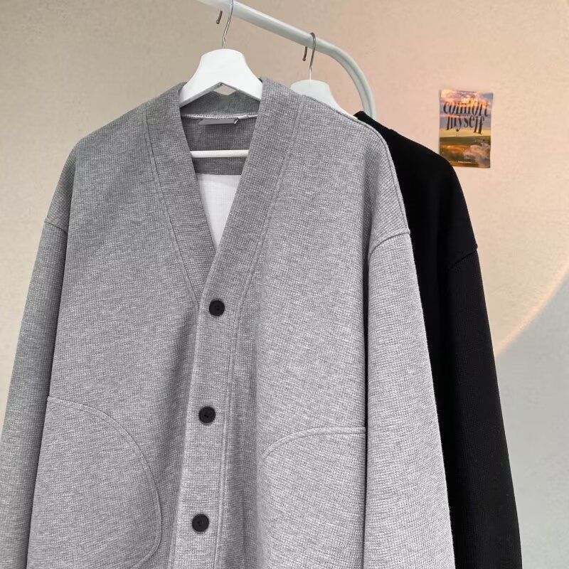 Autumn Winter New American Style Knitted Sweater Men's Loose V-Neck Cardigan Sweatshirt Trendy Casual Jacket Men_voghion.com