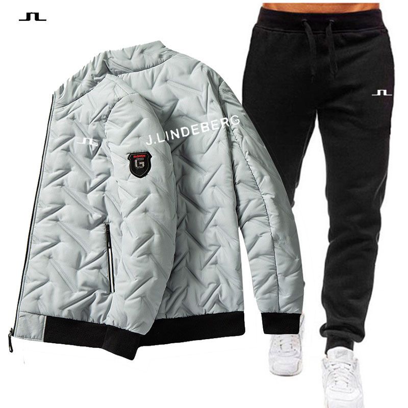 Set di pantaloni lunghi con colletto alla coreana, giacca invernale calda in cotone da uomo, set sportivo e per il tempo libero_voghion.com