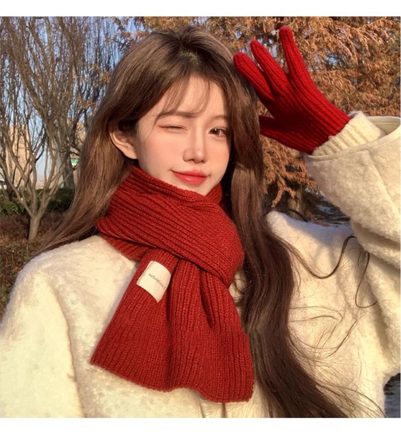 Sciarpa da donna Inverno 2025 Nuova sciarpa calda coreana in lana lavorata a maglia Sciarpa calda spessa rossa da donna_voghion.com