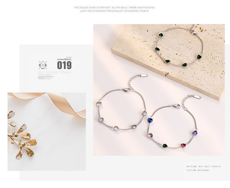 Bracelet tendance pour femme, mini cœur en zircon coloré, bijou de niche en acier inoxydable de haute qualité_voghion.com