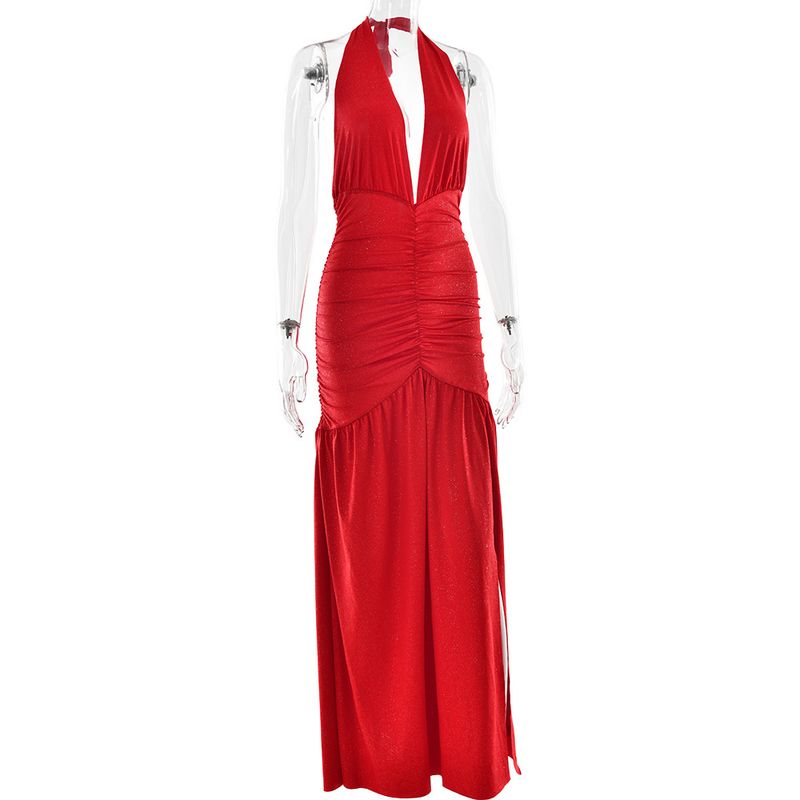 Robe moulante élégante à col en V et dos nu avec détails froncés - Un basique polyvalent pour la garde-robe féminine_voghion.com