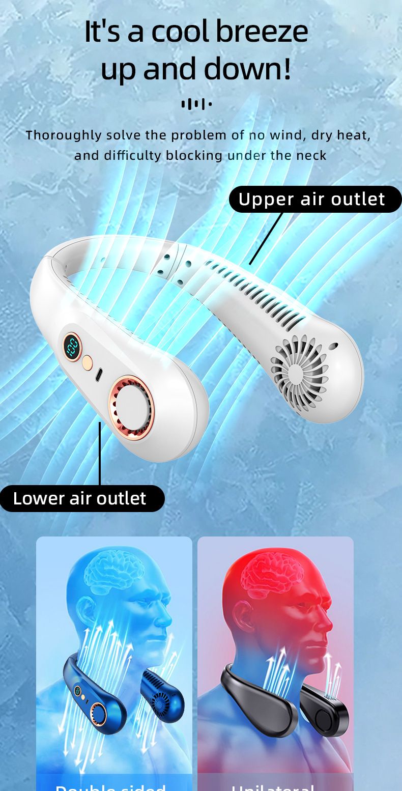 BreezeNeck P30 Wearable Fan - Hands-Free Bladeless Neck Fan With Digital Display (Type-C Fast Charge, 18H Cooling)_voghion.com