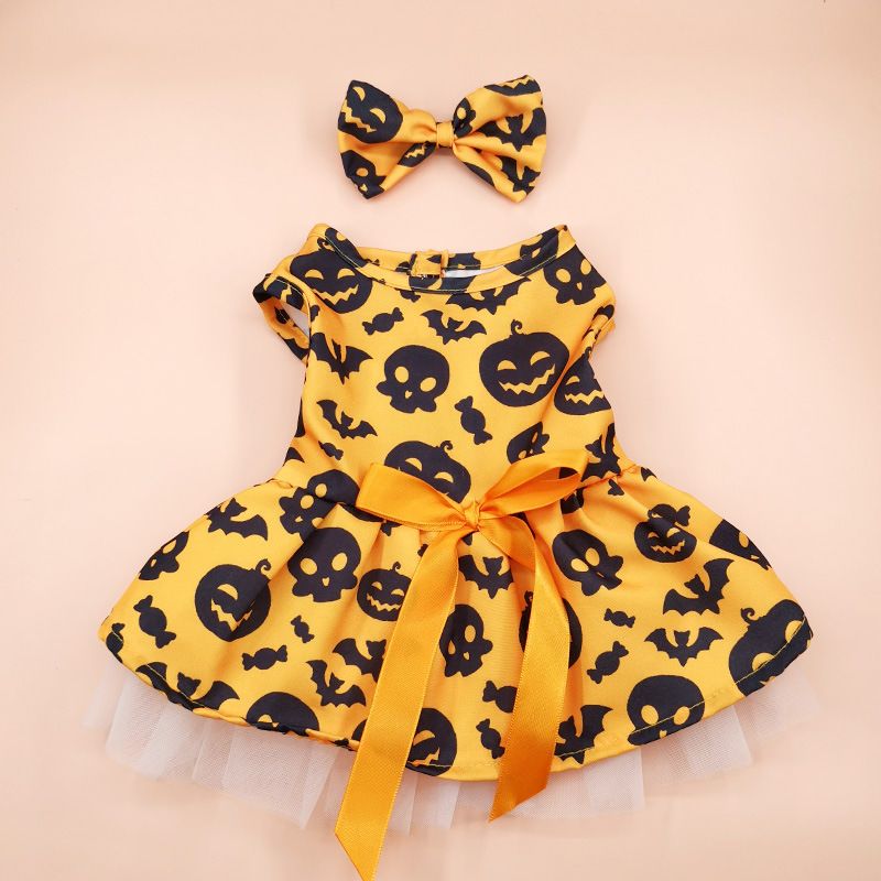 Halloween Kürbis Haustier Tüllrock Hundekleid Teddy Tüllrock Welpenkleidung Katzenprinzessinrock_voghion.com