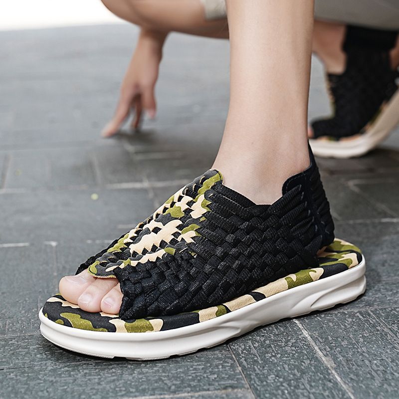 2025 Neue gestrickte Sommersandalen für Herren, trendige, lässige Strandschuhe mit dicker Sohle_voghion.com