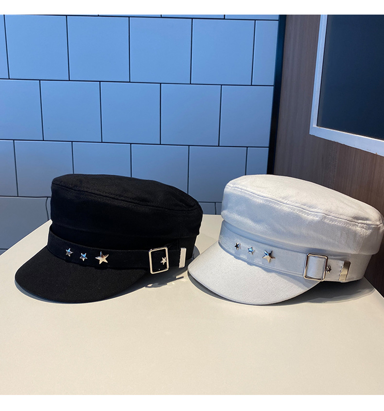 Black Star Duck Tongue Berretto britannico per bambini autunno e inverno New Sea Military Style Edizione coreana Giornale_voghion.com
