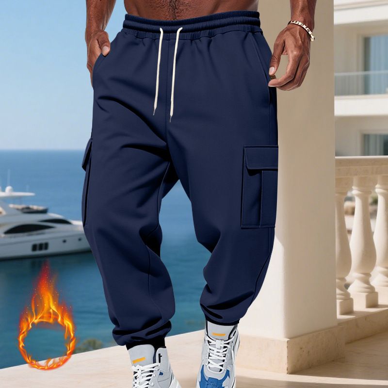 Pantaloni cargo da uomo foderati in pile - Jogger casual caldi invernali con tasche multiple, vestibilità ampia, vita elastica, comodi ed eleganti per l'uso quotidiano_voghion.com